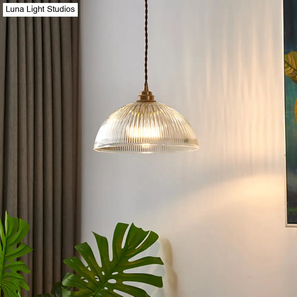 Retro Industrial Pendant Lighting - 1 Light Prismatic Glass Dome Perfect For Living Room