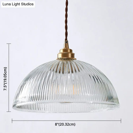 Retro Industrial Pendant Lighting - 1 Light Prismatic Glass Dome Perfect For Living Room