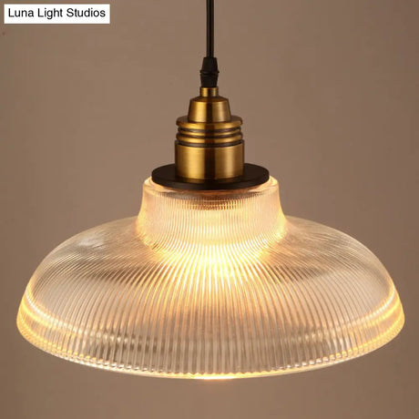 Retro Industrial Ribbed Glass Dome Pendant Lamp - 1-Light Design For Restaurants