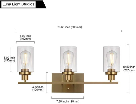 Retro Industrial Style Glass 3-Light Cylinder Vanity Wall Light Fixtures