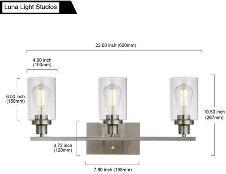Retro Industrial Style Glass 3-Light Cylinder Vanity Wall Light Fixtures