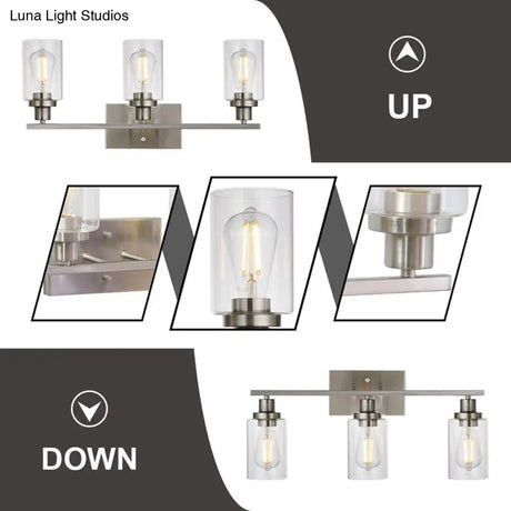 Retro Industrial Style Glass 3-Light Cylinder Vanity Wall Light Fixtures