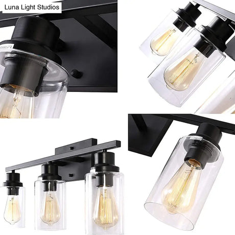 Retro Industrial Style Glass 3-Light Cylinder Vanity Wall Light Fixtures