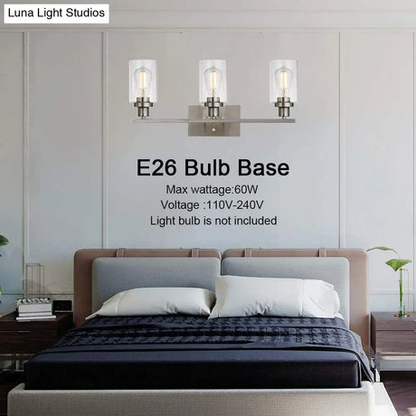 Retro Industrial Style Glass 3-Light Cylinder Vanity Wall Light Fixtures