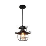 Retro Industrial Style Metal Pendant Light For Restaurants - 1-Light Lantern Ceiling Black