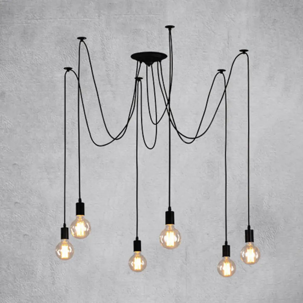 Retro Industrial Style Multi-Head Hanging Light: Spider Shaped Pendant Lamp For Bar 6 / Black