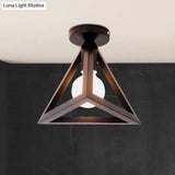 Retro Industrial Wire Cage Ceiling Light With Triangle Shade - 1 Head Metal Lamp In Black/Grey/White