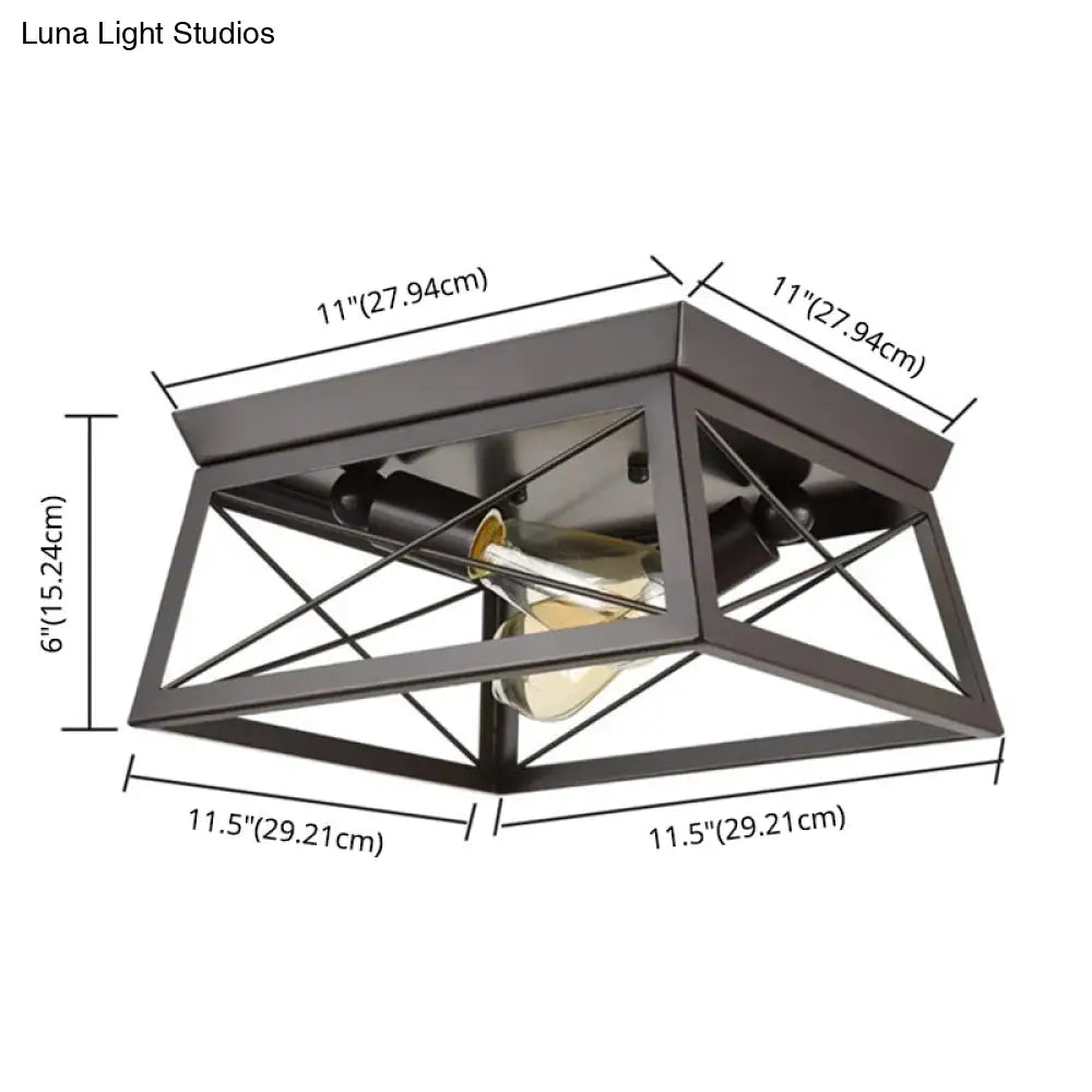 Retro Industrial Wrought Iron Ceiling Light With Black Frame