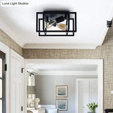 Retro Industrial Wrought Iron Ceiling Light With Black Frame
