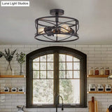 Retro Industrial Wrought Iron Ceiling Light With Black Frame