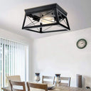 Retro Industrial Wrought Iron Ceiling Light With Black Frame / Diamond