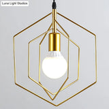 Retro Loft 3-Light Gold Hanging Pendant Light With Hexagon Metal Frame