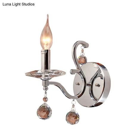 Retro Metal Candelabra Sconce With Crystal Ball And Led Wall Lighting In Chrome For Living Room
