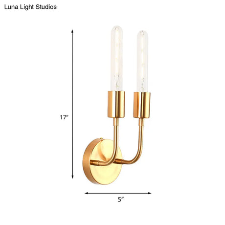 Retro Metal Gold Wall Lamp With Exposed Bulb - 1/2-Light Sconce For Porch