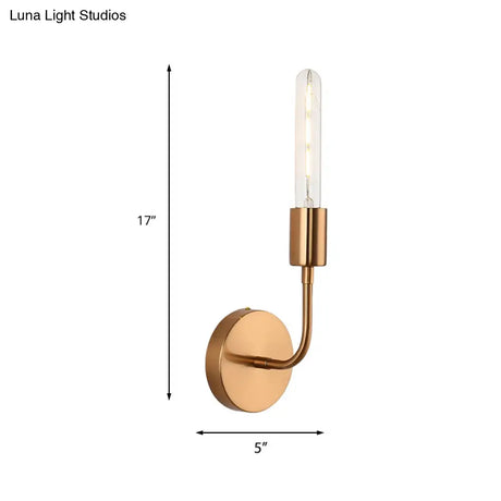 Retro Metal Gold Wall Lamp With Exposed Bulb - 1/2-Light Sconce For Porch