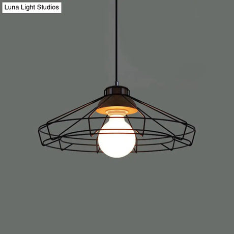 Retro Metal Pendant Light With Barrel/Cylinder Cage Shade - Bedroom Hanging Lamp In Black