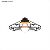 Retro Metal Pendant Light With Barrel/Cylinder Cage Shade - Bedroom Hanging Lamp In Black