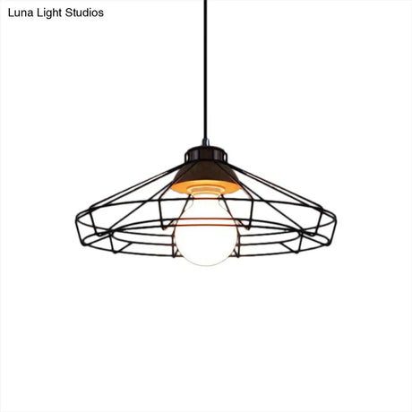 Retro Metal Pendant Light With Barrel/Cylinder Cage Shade - Bedroom Hanging Lamp In Black