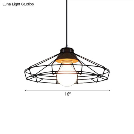 Retro Metal Pendant Light With Barrel/Cylinder Cage Shade - Bedroom Hanging Lamp In Black