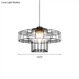 Retro Metal Pendant Light With Barrel/Cylinder Cage Shade - Bedroom Hanging Lamp In Black