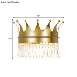 Retro Metallic 1-Head Crown Wall Sconce With Crystal Accent In Gold