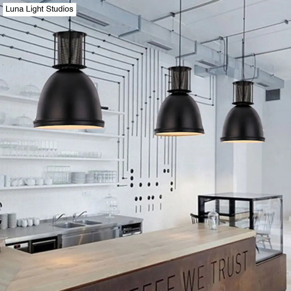 Retro Metallic Black Dome Pendant Light With Mesh Design 7.5’/11’ Width