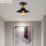 Retro Metallic Semi Flush Mount Ceiling Light - Black/Rust Cone Shade 1 Head Close To Lighting For