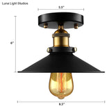 Retro Metallic Semi Flush Mount Ceiling Light - Black/Rust Cone Shade 1 Head Close To Lighting For