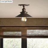 Retro Metallic Semi Flush Mount Ceiling Light - Black/Rust Cone Shade 1 Head Close To Lighting For