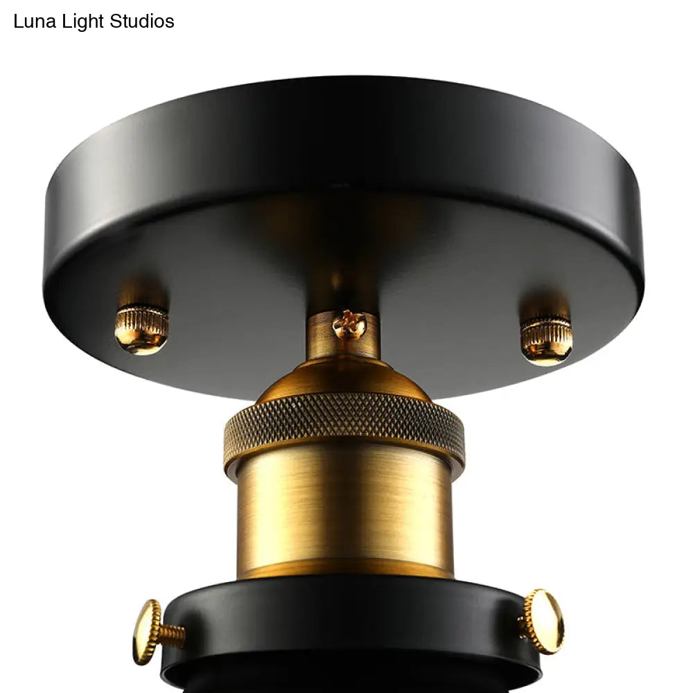 Retro Metallic Semi Flush Mount Ceiling Light - Black/Rust Cone Shade 1 Head Close To Lighting For