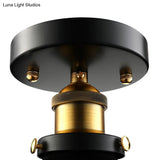 Retro Metallic Semi Flush Mount Ceiling Light - Black/Rust Cone Shade 1 Head Close To Lighting For