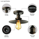 Retro Metallic Semi Flush Mount Ceiling Light - Black/Rust Cone Shade 1 Head Close To Lighting For