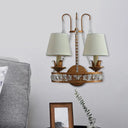 Retro Metallic Wall Mount Lamp With Fabric Shade - Rustic 2-Head Candelabra Lighting Idea Rust