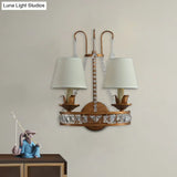 Retro Metallic Wall Mount Lamp With Fabric Shade - Rustic 2-Head Candelabra Lighting Idea
