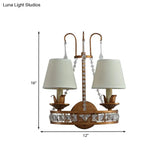 Retro Metallic Wall Mount Lamp With Fabric Shade - Rustic 2-Head Candelabra Lighting Idea