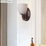 Retro Milk Glass Wall Lamp With Metal Backplate For Living Room