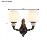 Retro Milky Glass Bedside Sconce Lamp With Cup-Like Design Wall Mount Light Fixture Black And Gold