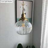 Retro Mini Hanging Light With Oval Green Glass Drop Pendant In Brass