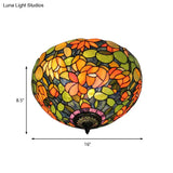 Retro Multicolored Stained Glass Ceiling Light With Flower Pattern - 2 Heads Flushmount Design