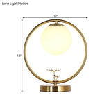 Retro Opal Glass Deer Desk Lamp Gold Metal Base Bedside Nightstand Light