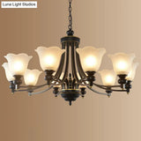 Retro Opal Glass Flower Chandelier In Black | Pendant Light Fixture For Living Room