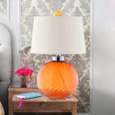 Retro Orange Sphere Glass Table Lamp With Fabric Barrel Shade - 1-Bulb Bedroom Light