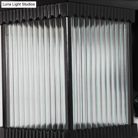 Retro Outdoor Led Wall Lighting: Ribbed Glass Square Solar Light In Black