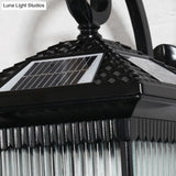 Retro Outdoor Led Wall Lighting: Ribbed Glass Square Solar Light In Black