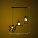 Retro Pendant Ceiling Light With Iron Frame - 3 Bulbs Multi Lamp Ideal For Restaurants Black /