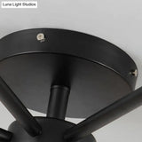 Retro Radial Iron Pendant Light With 8 Bulbs For Barbershop In Black
