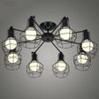 Retro Radial Iron Pendant Light With 8 Bulbs For Barbershop In Black / Circle