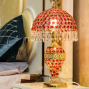 Retro Red Crystal Night Lamp With Gold Dome Lampshade: Table Light Droplet