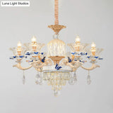 Retro Ribbed Glass Suspension Light With Crystal Draping In White - Perfect For Living Rooms