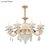Retro Ribbed Glass Suspension Light With Crystal Draping In White - Perfect For Living Rooms
